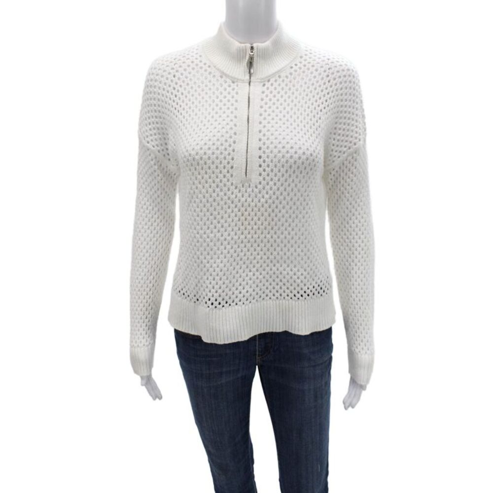 J. Society Women Pullover Sweater White Mock Neck Cotton Long Sleeve Size XS